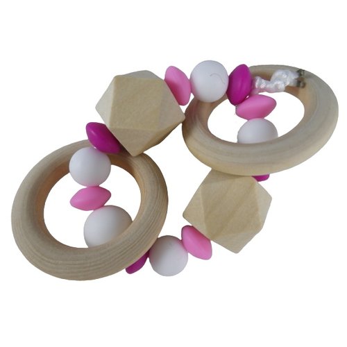 Anneau de dentition rose et blanc inspiration montessori