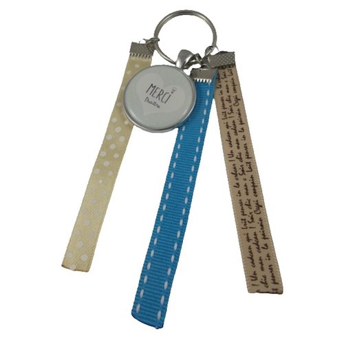 Porte clés bleu et beige "merci maître"