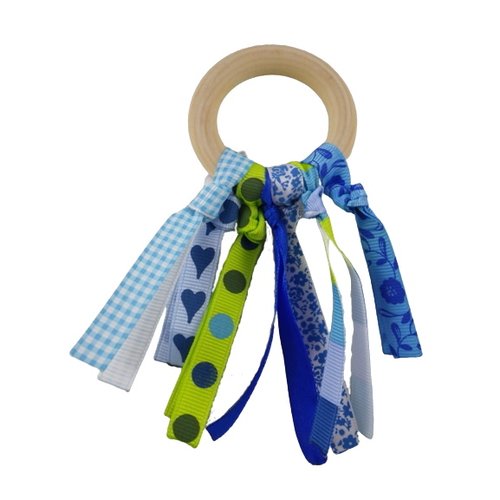 Anneau de dentition rubans verts et bleus inspiration montessori