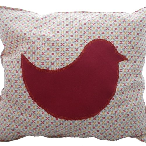 Coussin oiseau rouge et orange