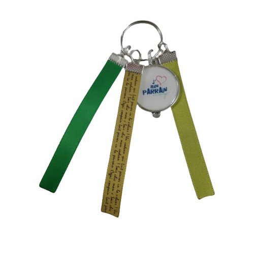 Porte clés vert "j'aime mon parrain"