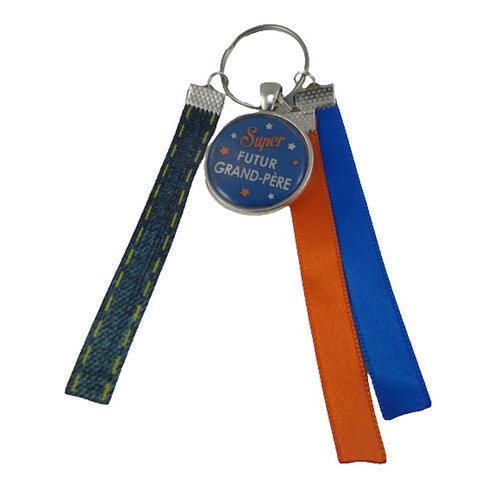 Porte clés orange et bleu "super futur grand-père"