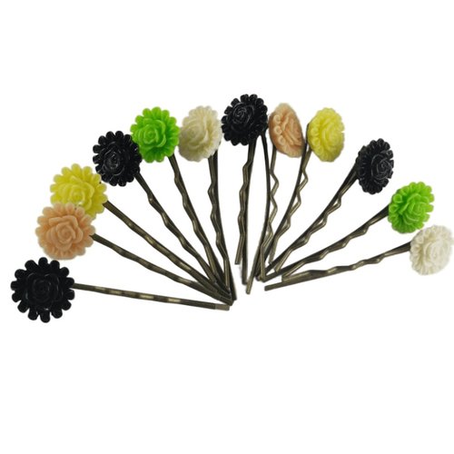 Lot de 12 barrettes fleur