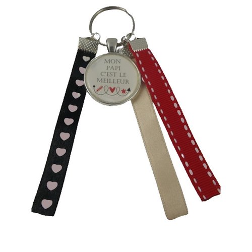 Porte clés rouge, beige et noir "mon papi c'est le meilleur"
