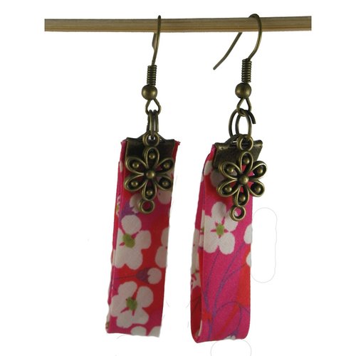 Boucles d'oreilles bronze, liberty rose et fleur