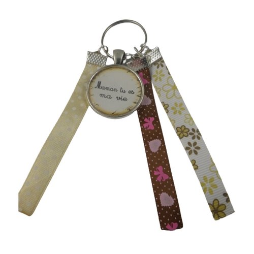 Porte clés beige, marron et rose "maman tu es ma vie"