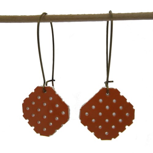 Boucles d'oreilles bronze et vinyle perforé orange