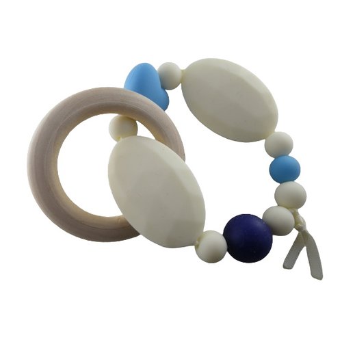 Anneau de dentition bleu et beige inspiration montessori