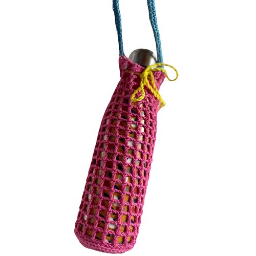Porte gourde rose, bleue et jaune