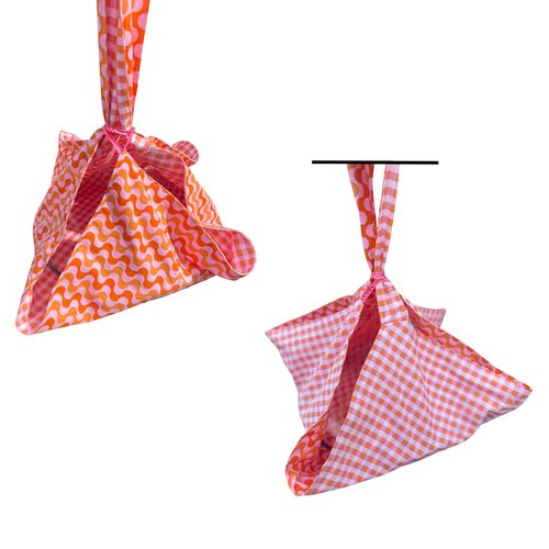 Sac à tarte réversible motif géométrique rose et orange