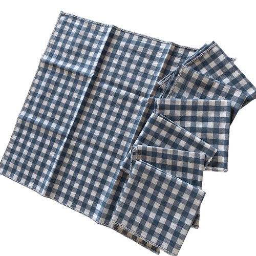Lot de 8 mouchoirs à carreaux bleus