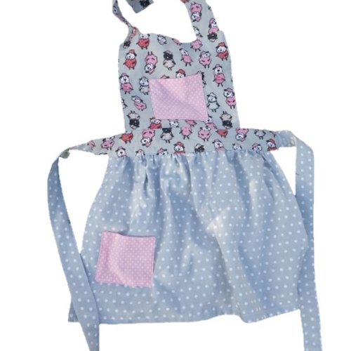 Tablier enfant gris, rose et moutons