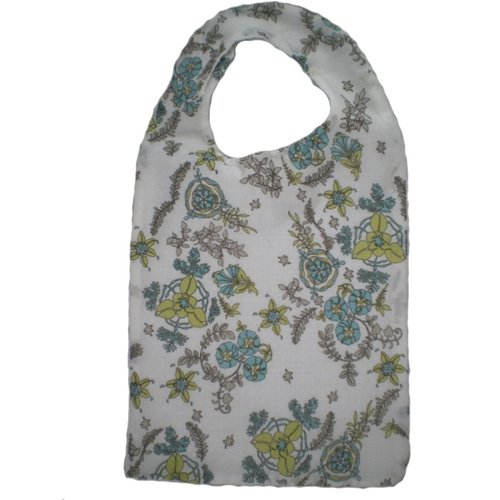 Bavoir petites fleurs beiges, grises, bleues et vertes