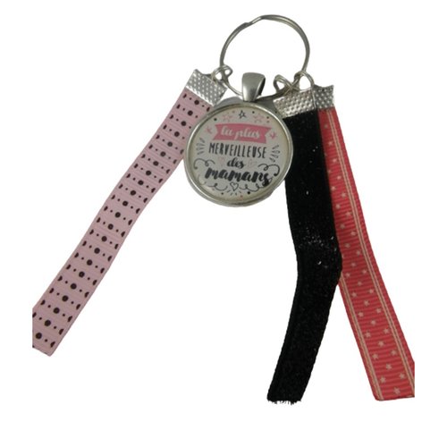 Porte clés noir et rose "la plus merveilleuse des mamans"