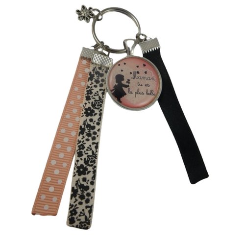 Porte clés noir et rose "maman tu es la plus belle"