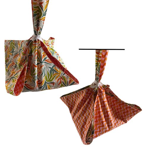 Sac à tarte réversible feuilles multicolores et vagues roses et oranges