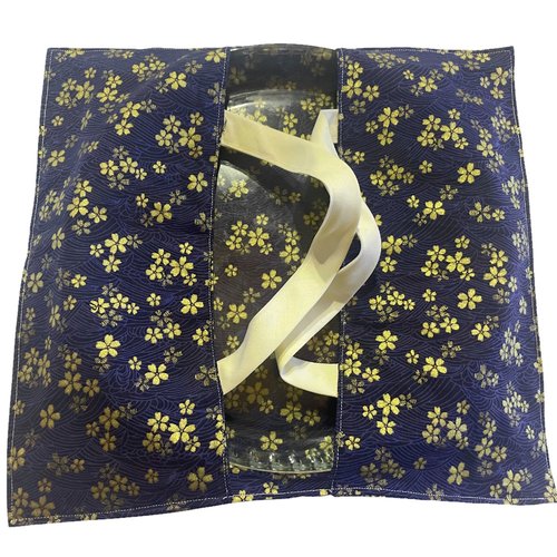 Sac à tarte bleu marine petites fleurs dorées