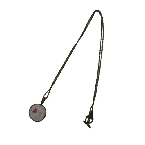 Collier / sautoir bronze et cabochon petits oiseaux