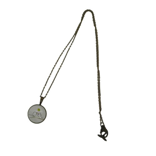 Collier / sautoir bronze et cabochon couple d'oiseaux