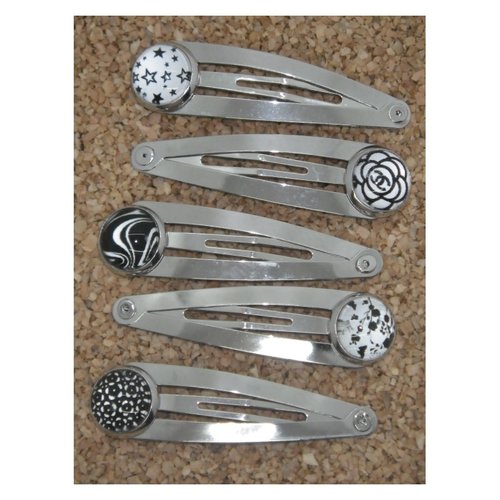 Lot de 5 barrettes argentées noires et blanches