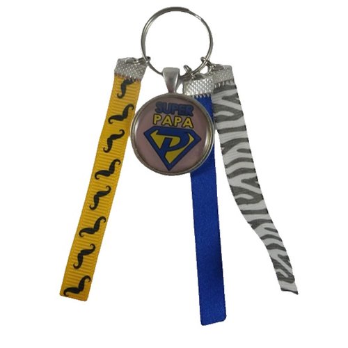 Porte clés bleu et jaune "super papa"