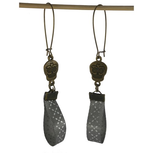 Boucles d'oreilles bronze, gris et tête de mort