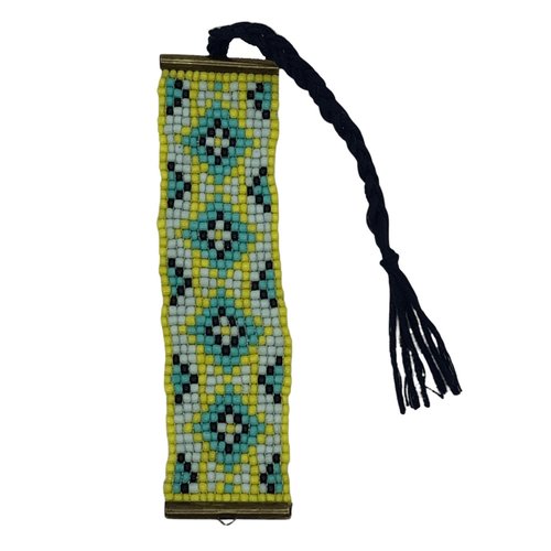 Marque page en perles tissées bleu et jaune