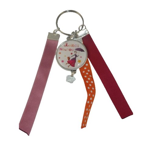 Porte clés orange, rose et rouge "merci nounou"