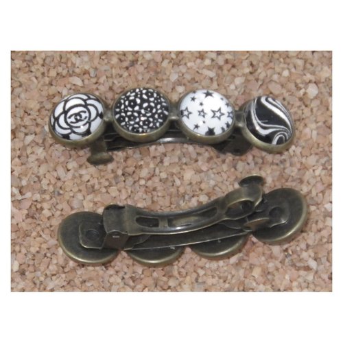 Barrette bronze et cabochons noirs et blancs