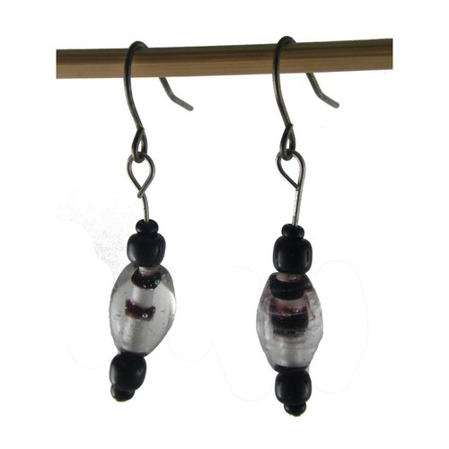 Boucles d'oreilles perles noires et blanches