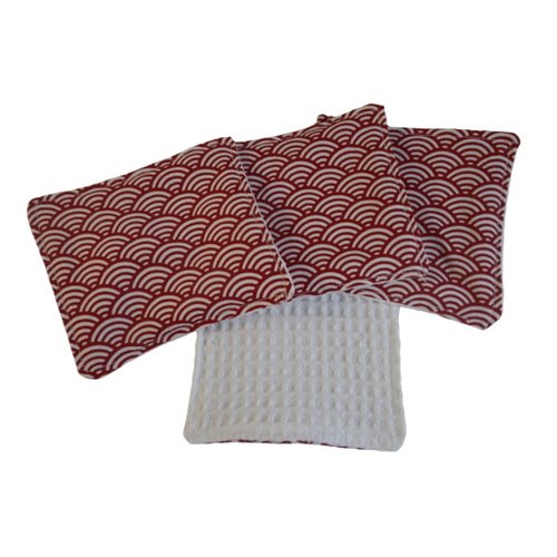 Lot de 4 lingettes démaquillantes rouges et blanches