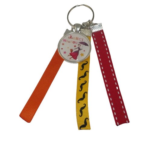 Porte clés orange, rouge et jaune "merci nounou"