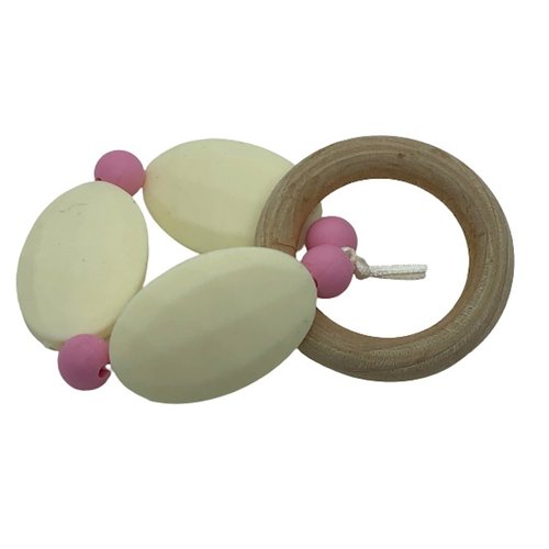 Hochet de dentition rose et crème inspiration montessori