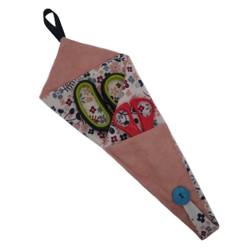 Etui pochette pour ciseaux rose et petites fleurs