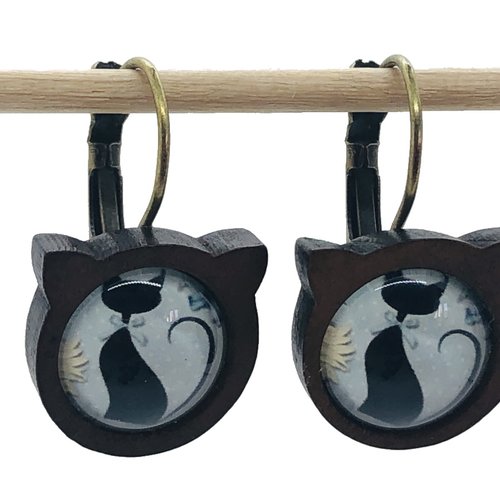 Boucles d'oreilles chat fond bleuté