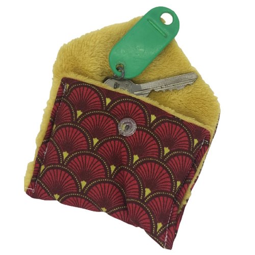 Pochette porte-clés éventails rouges et jaunes