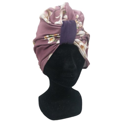 Bonnet turban de chimio rose et fleurs
