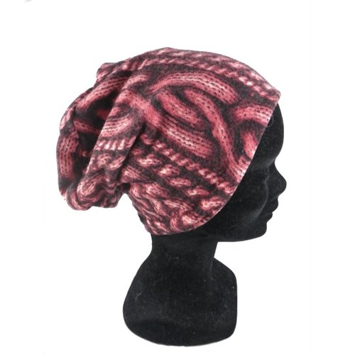 Bonnet noir et rose motif effet tricot