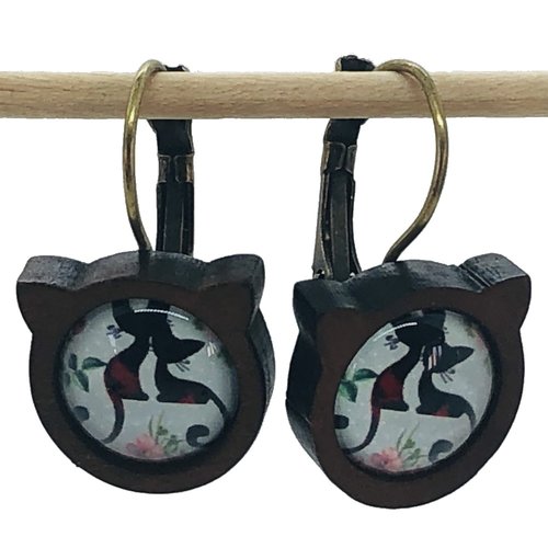 Boucles d'oreilles chats et fond bleu