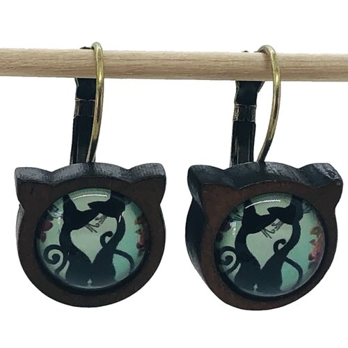 Boucles d'oreilles chats fond vert