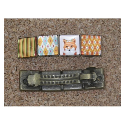 Barrette bronze renard cabochons carrés oranges