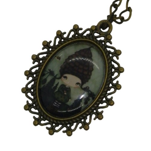 Collier / sautoir bronze et cabochon fillette