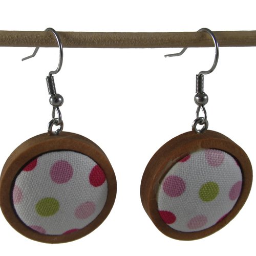 Boucles d'oreilles pois roses et verts