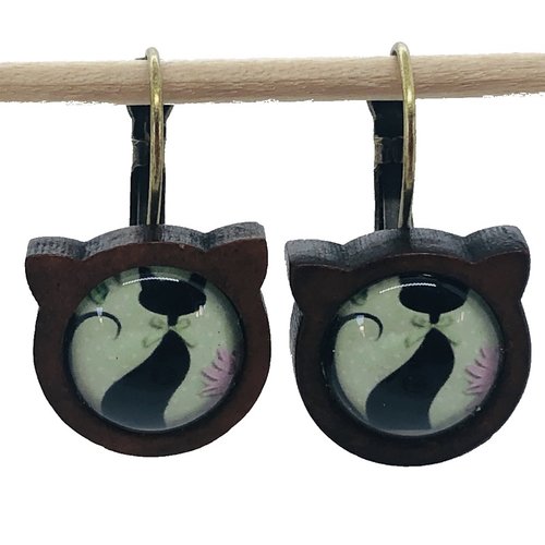 Boucles d'oreilles chat fond vert