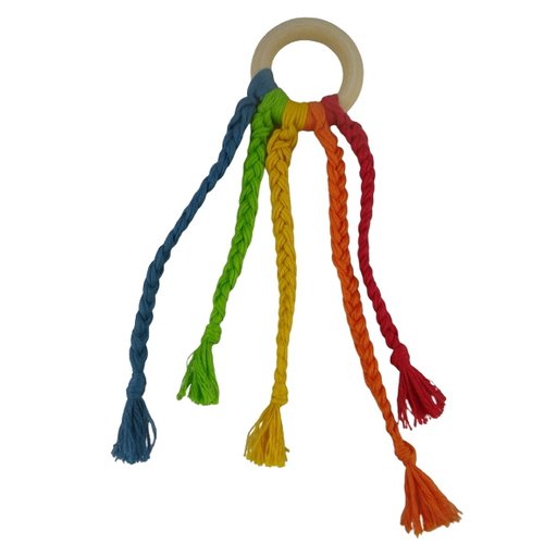 Hochet de dentition tresses multicolores inspiration montessori