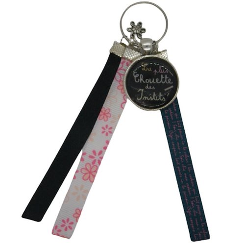 Porte clés bleu, noir et rose "la plus chouette des instits'"