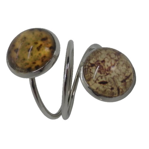 Bague double argentée cabochons liberty marrons et beiges