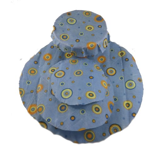 Lot de 4 bee wrap bleus et cercles oranges