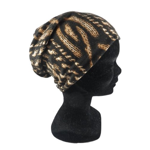 Bonnet noir et marron motif effet tricot
