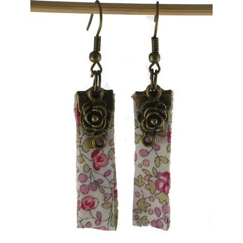 Boucles d'oreilles bronze, liberty rose et fleur
